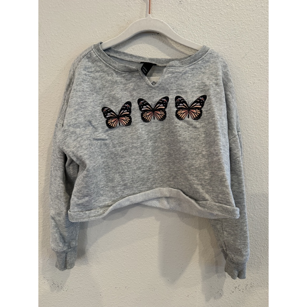 Art Class Girls' Gray Butterfly Crop Sweatshirt Size S (6/6X)
